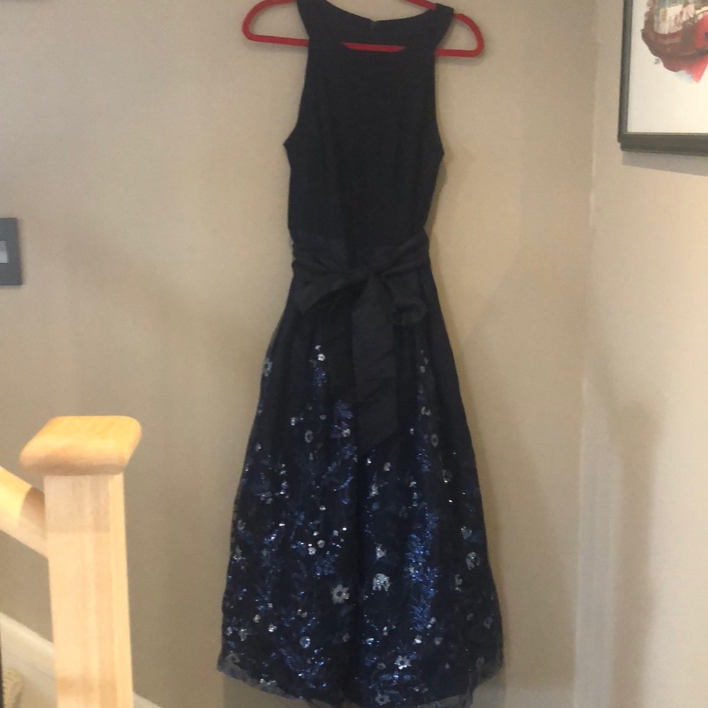 Beautiful black, blue & silver sparkly evening dre